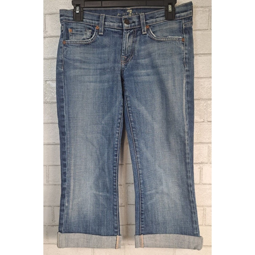 7 For All Mankind DIY Cropped Jeans Womens Size 26 Low Rise Straight Blue Denim